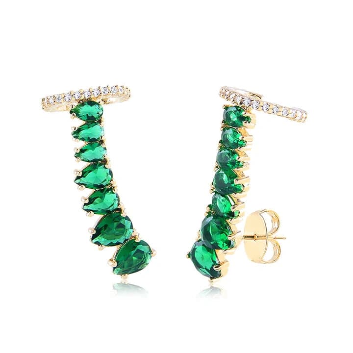 BRINCO EAR CUFF IMPERIAL ESMERALDA BANHADO A OURO 18K