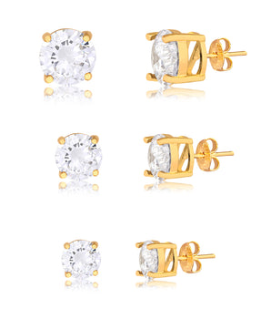 Trio de Brincos Ponto de Luz Zircônia Banhado a Ouro 18K