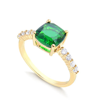 ANEL SOLITÁRIO ESMERALDA GLAM BANHADO A OURO 18K