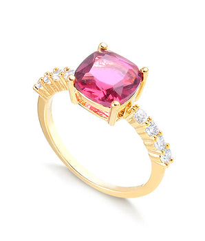 ANEL SOLITÁRIO PINK GLAM BANHADO OURO 18K