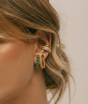 BRINCO EAR HOOK TRIPLO TURMALINA BANHADO A OURO 18K