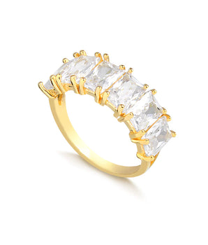 ANEL MEIA ALIANCA BAGUETES CRISTAL BANHADO A OURO 18K